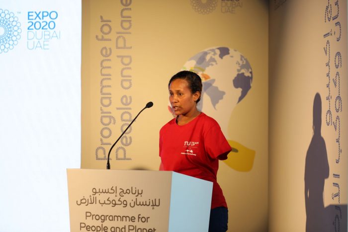 Nelly Ruth Leva speaking at the Women in Sport Forum (credit Australian Pavilion)1