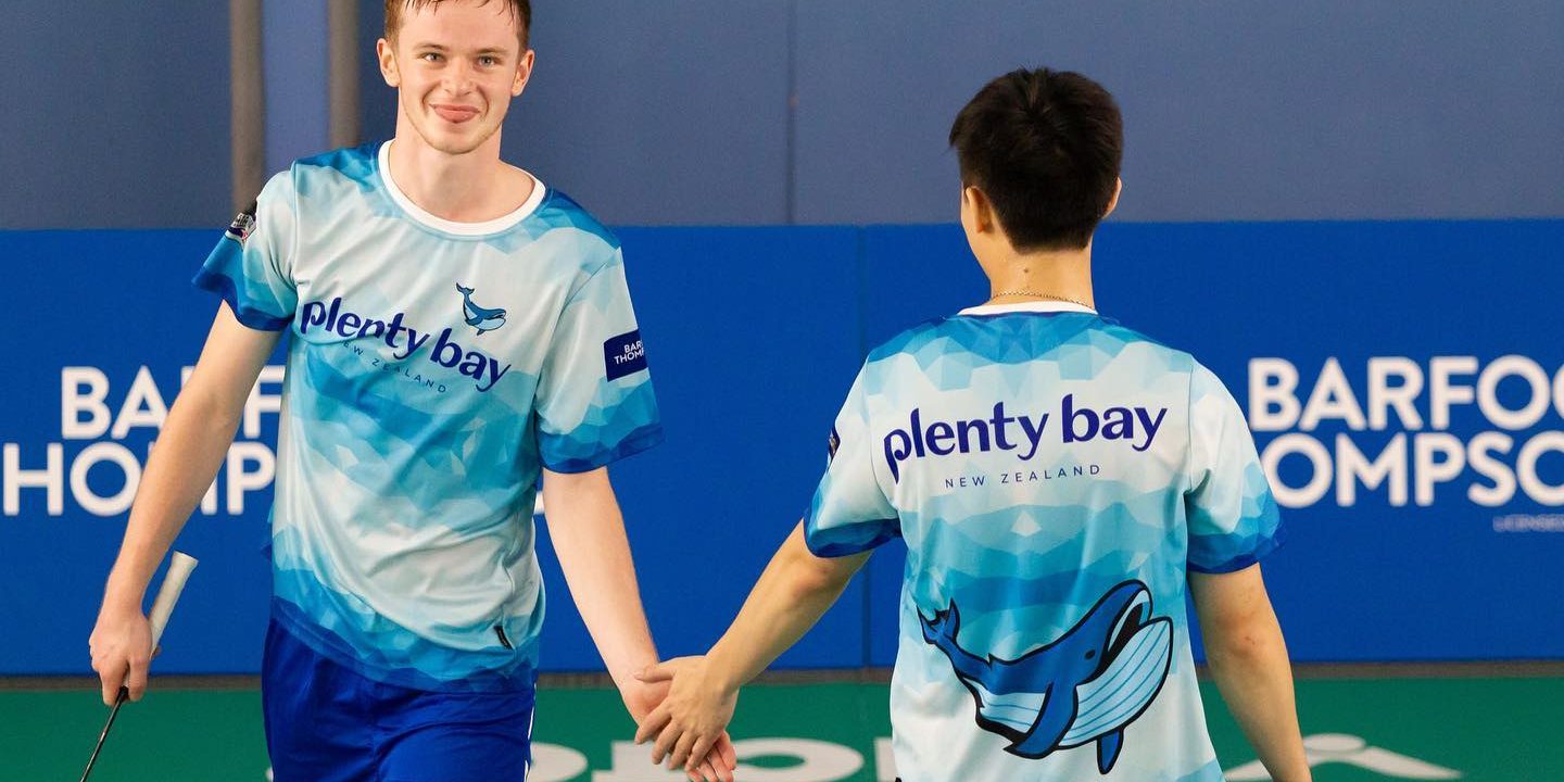 Adam Jeffery representing the Plenty Bay Whales in the New Zealand Badminton League