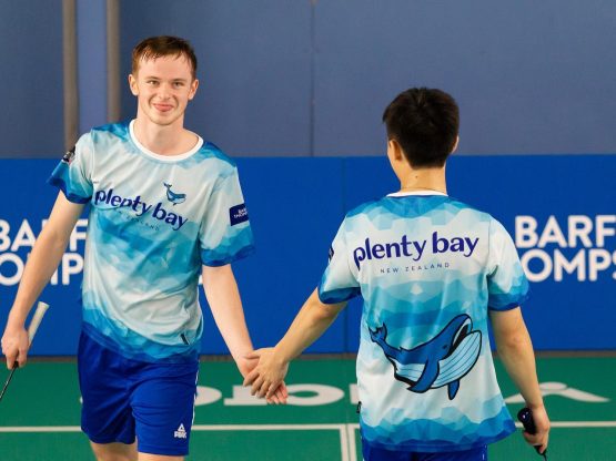 Adam Jeffery representing the Plenty Bay Whales in the New Zealand Badminton League