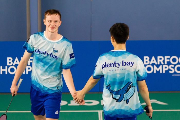 Adam Jeffery representing the Plenty Bay Whales in the New Zealand Badminton League